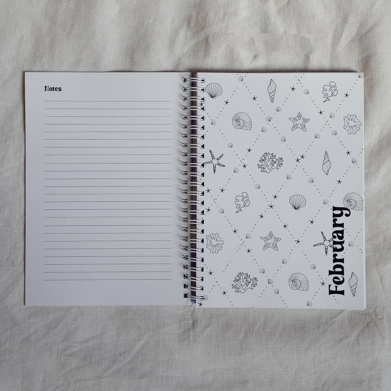 note and monthly colour me in illustrated page page for 2025 conscious mae diary planner