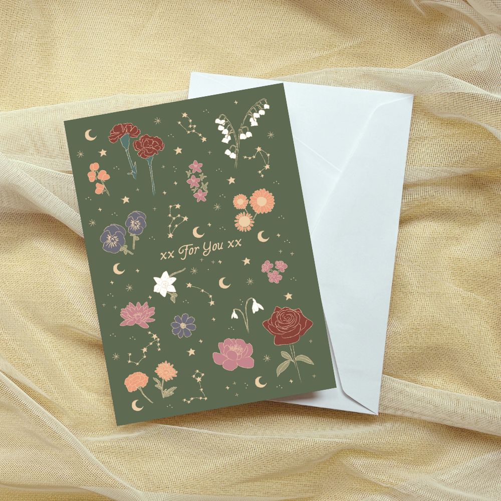 celestial floral greeting card