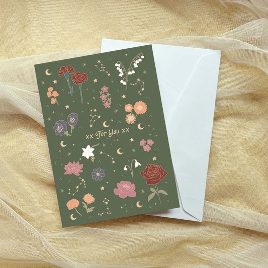 celestial floral greeting card