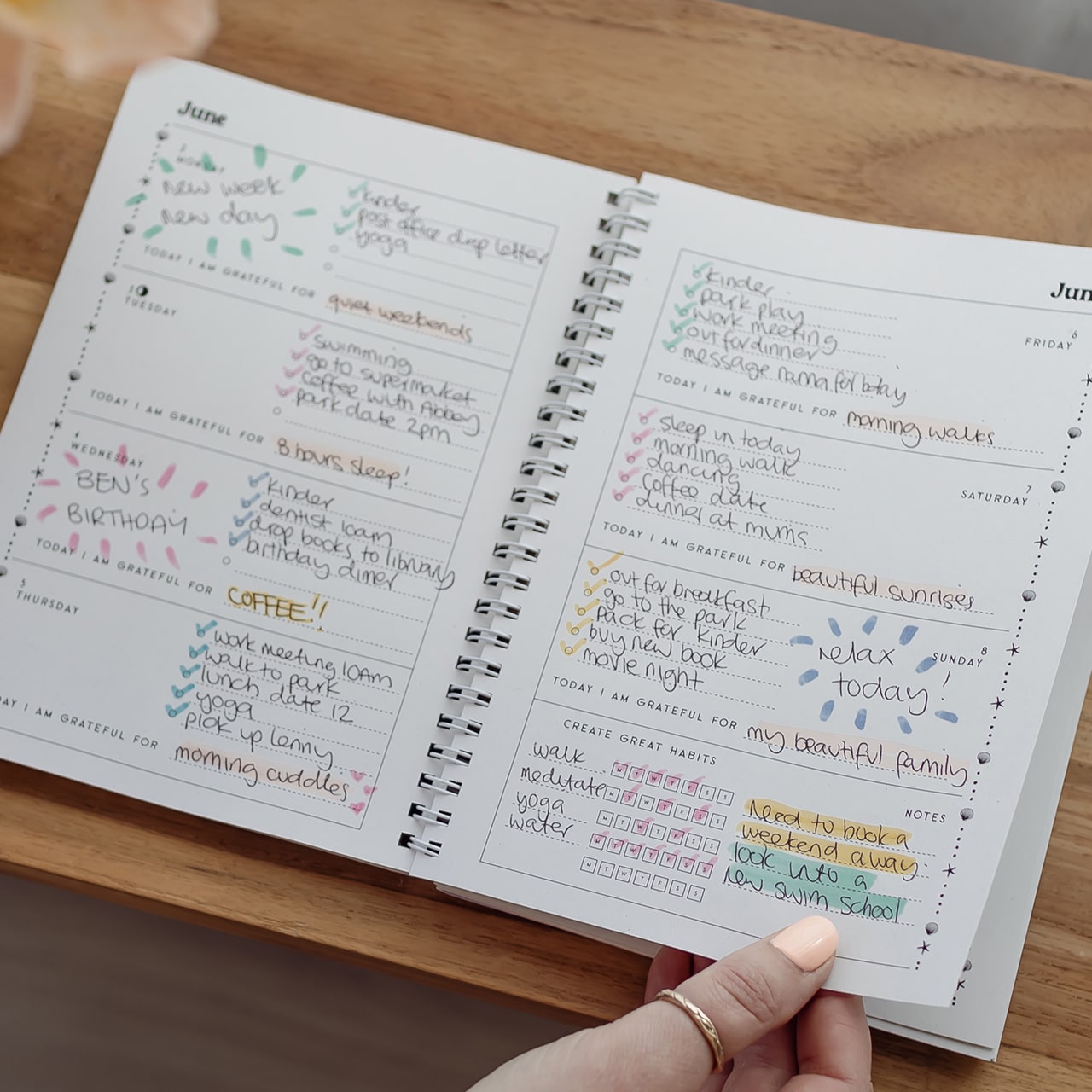 filled out weekly spread page for 2025 conscious mae diary planner